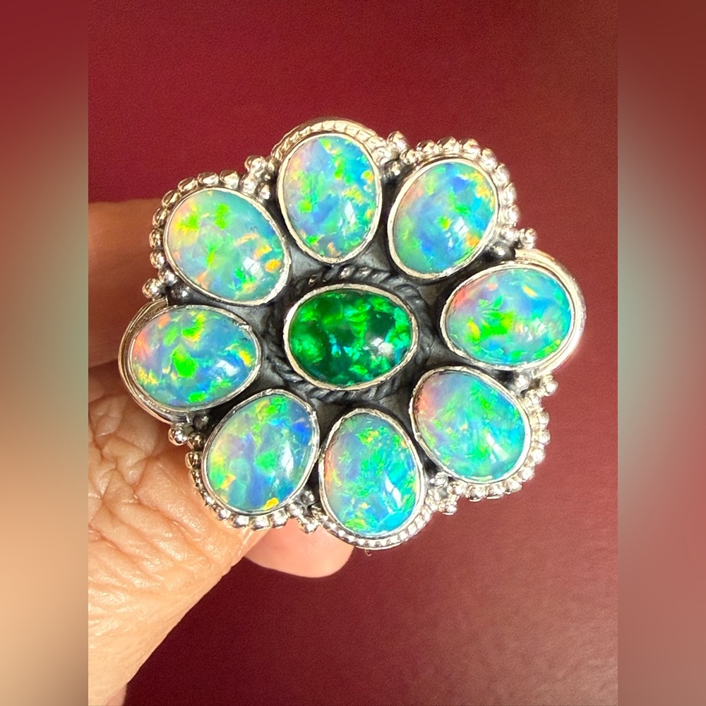 925 sterling silver Opal Flower Ring - Picture 6 of 6